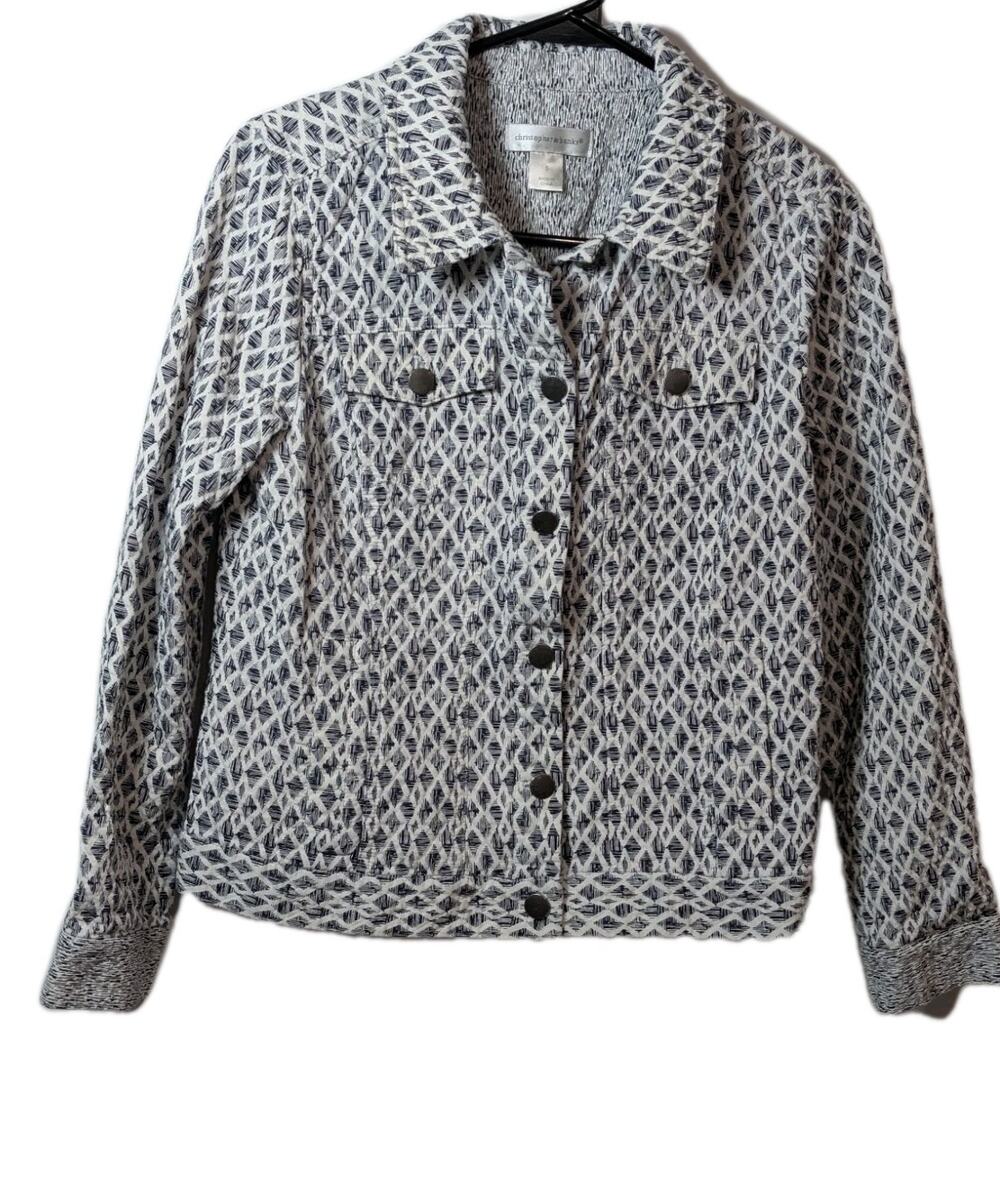 Christopher & Banks Jacket Blazer Shirt Women's Size Small Geometric Navy Ivory